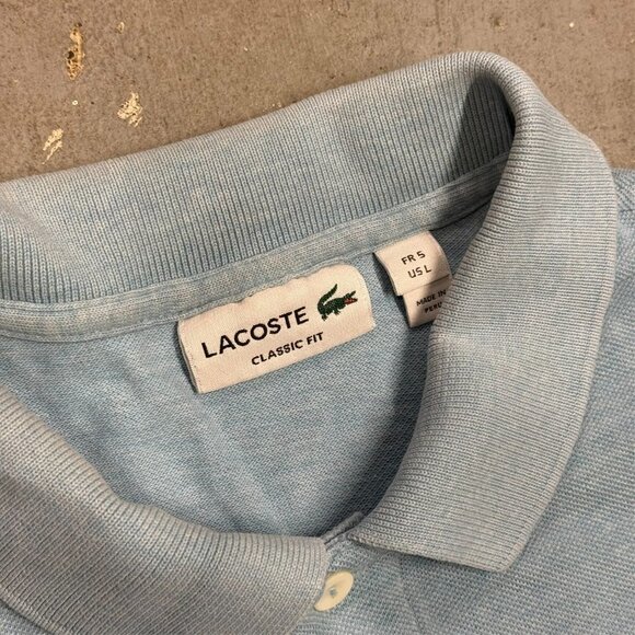 Lacoste Polo Shirt Mesh Cotton Short Sleeve Blue Made in Peru Classic Fit Large - Picture 5 of 8